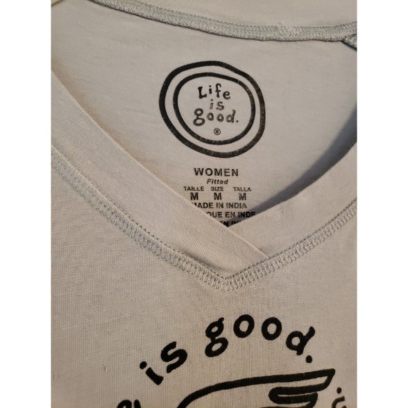 Life Is Good Women M Fitted Running Track T-Shirt Gray Long May You Run - Picture 3 of 4